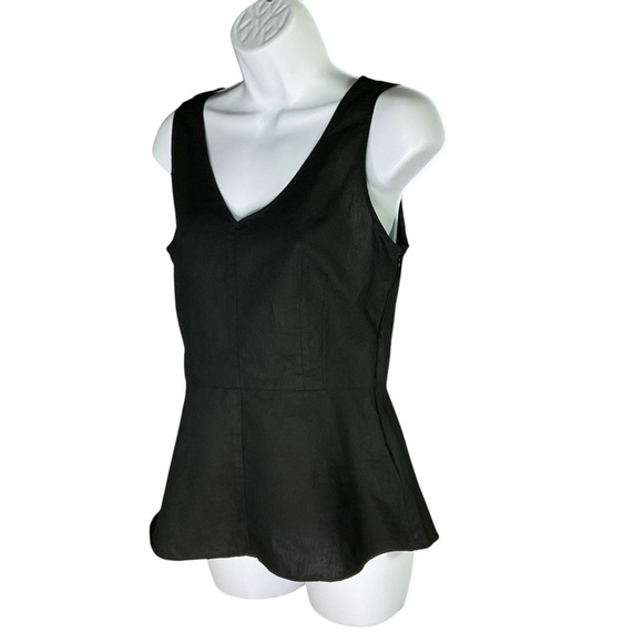 J Crew Factory Peplum Top Sz 4 Linen Blend Sleeveless Black Coastal Resortwear - Picture 3 of 9